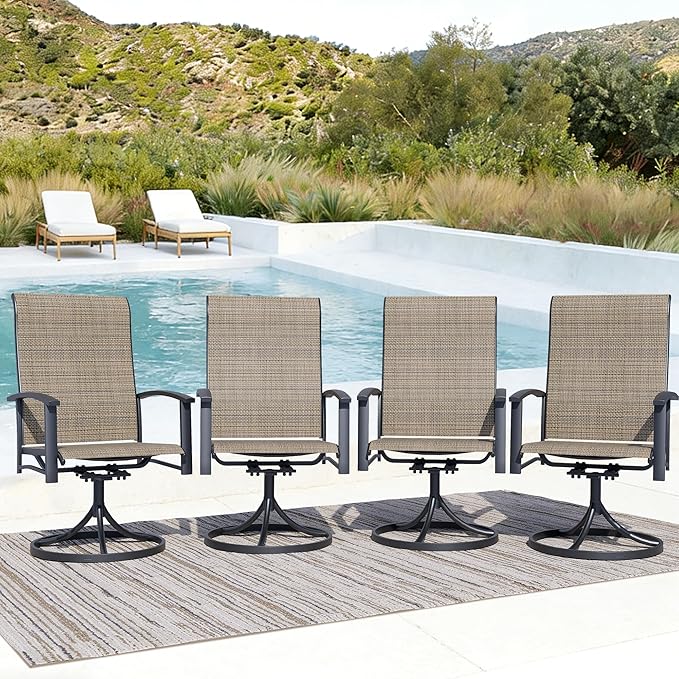 Patio Swivel Chairs Set of 4, All-Weather Metal Outdoor Dining Set with Breathable Mesh Seat, Lightweight Mocha Swivel Bistro Chairs for Garden, Deck, Porch - Cool & Comfortable Relaxation