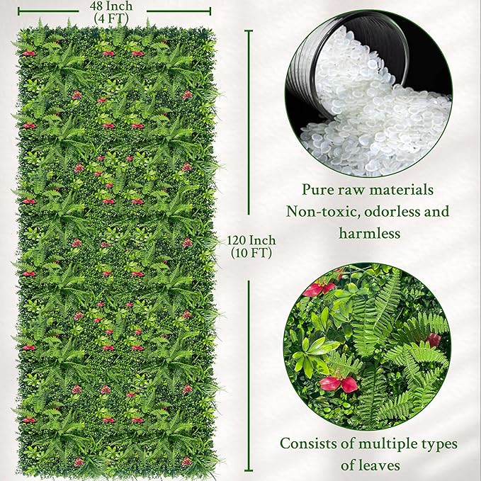ODTORY Artificial Grass Wall Backdrop Panels Roll: 48X120 in UV-Anti Greenery Boxwood Panels for Indoor Outdoor Green Plant Wall Decor & Ivy Fence Covering Privacy