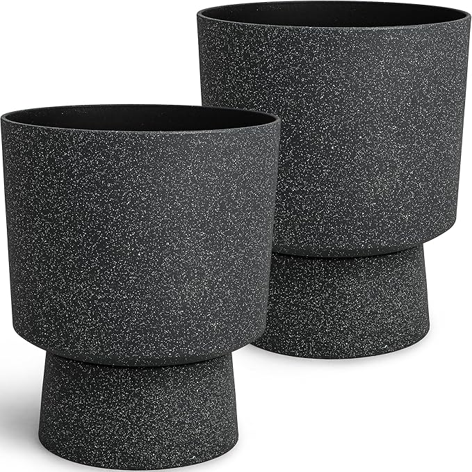 Ultym 16.75"H Urn-Style Tall Planters, 2-Pack Modern Large Flower Pots for Outdoor Indoor, 2-in-1 Design Plant Containers for Garden Patio Yard Balcony Porch or Home Decor, White Terrazzo, UV-Protect