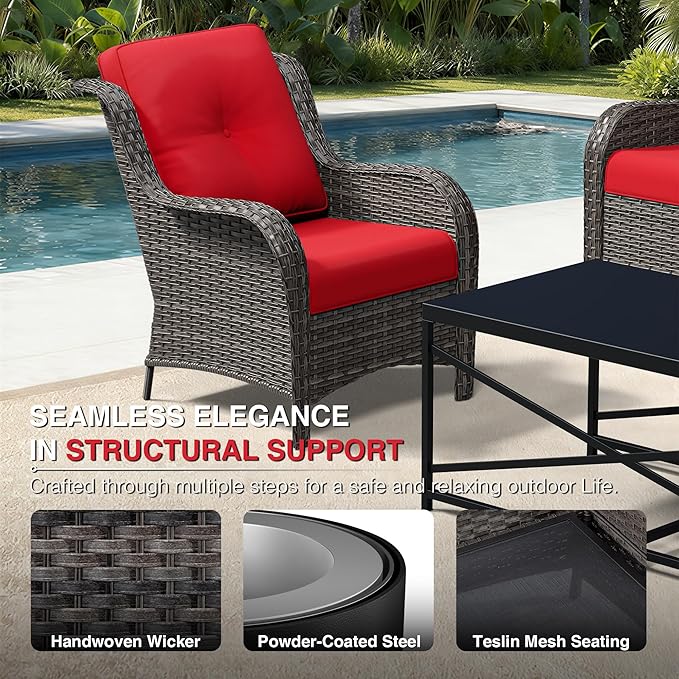 Joyside Patio Chairs Set of 2, Wicker Patio Furniture with High Back, Deep Seating, Wide Armrest, Thickened Cushions, Outdoor Rattan Furniture for Deck, Porch Use