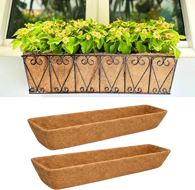 LaLaGreen 30" (2 Pack, Rectangular) Coco Liners for Planter – Large Coir Husk Replacement for Window Box, Wall Mount Pot, Trough Basket, Garden Outdoor Use – Multi Sizes 16/30 Inch & Different Shapes