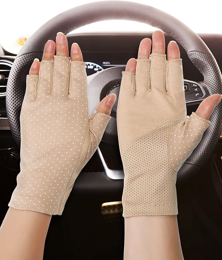 Maxdot Sun Gloves for Women UV Protection Fingerless Non Slip Sunscreen Driving Gloves for Summer Outdoor