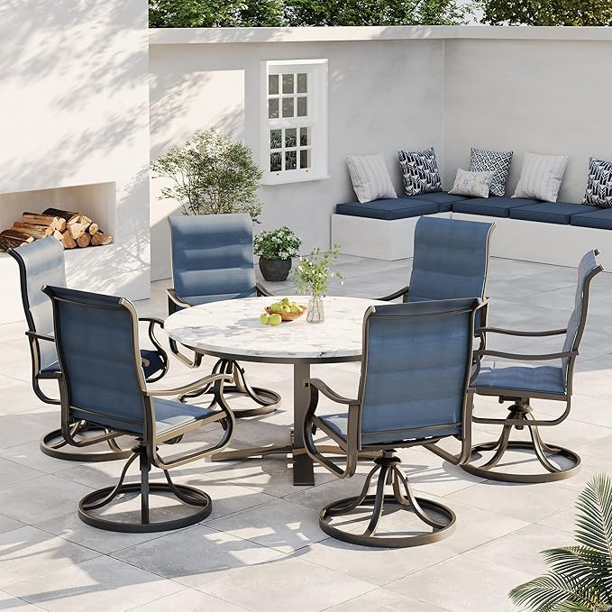 Patio Swivel Chairs Set of 4, Outdoor Dining Chairs with High Back, All-Weather Swivel Rocker Chair for Lawn, Porch or Garden (Padded Navy)