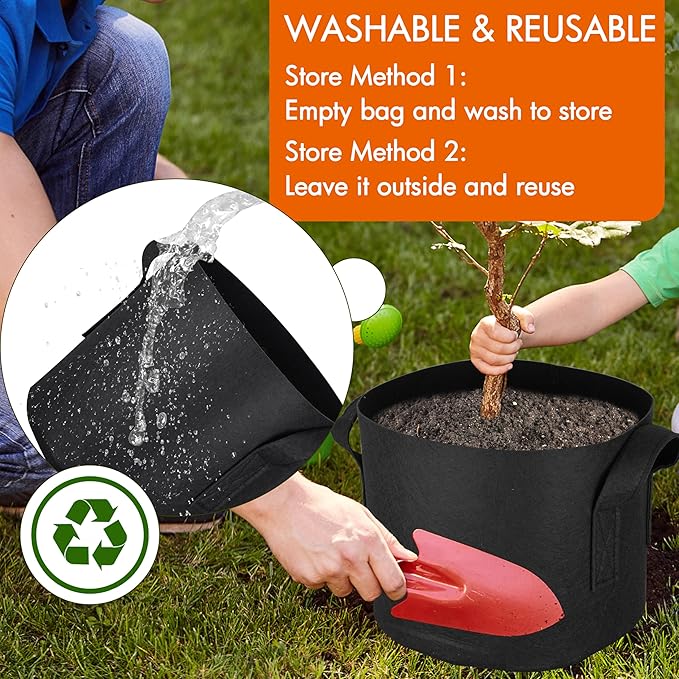 Gardzen 20-Pack 10 Gallon Grow Bags, Aeration Fabric Pots with Handles, Heavy Duty Plant Bags for Plants