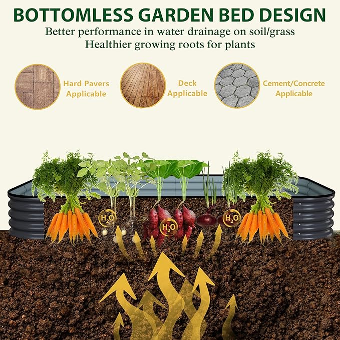 MUPATER 8x4x1FT Raised Garden Bed Outdoor, Modular Galvanized Steel Garden Bed Kit for Planting, Above Ground Planter Box Oval for Vegetables, Herbs and Flowers, Garden, Gray