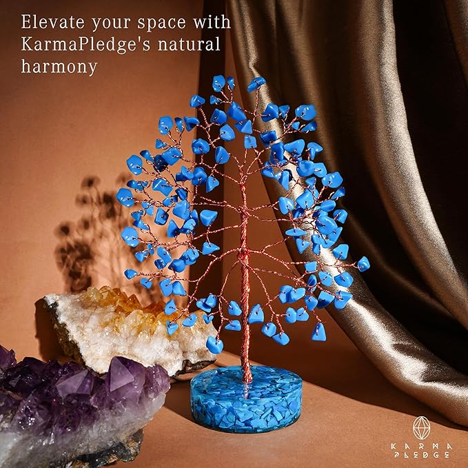 Crystal Tree for Home and Office Decor, Turquoise Chakra Healing Stones Handmade Feng Shui Bonsai Tree of Life for Positive Energy, Money, Good Luck, Christmas Decor, Birthday Gifts for Women, Mom