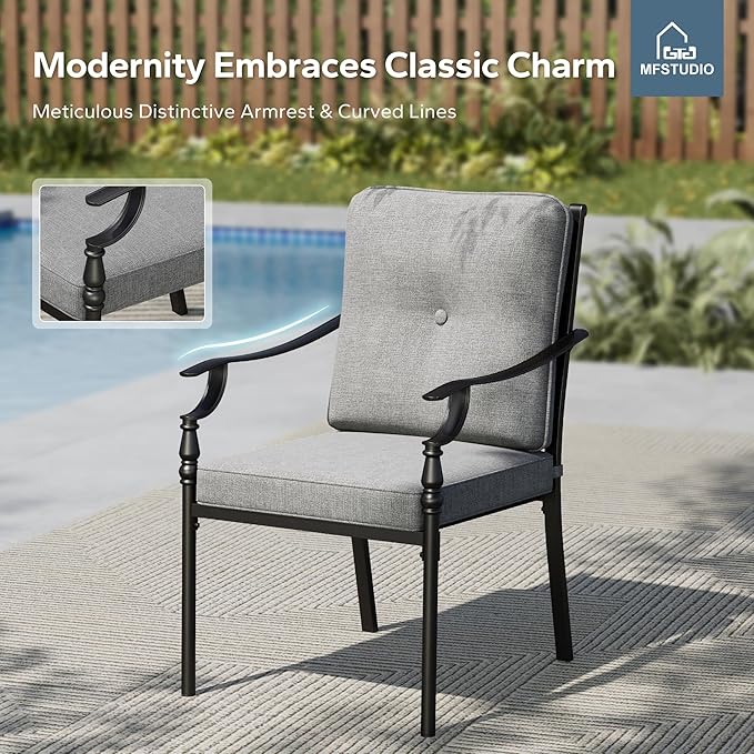 MFSTUDIO Outdoor Patio Dining Chairs Set of 4, Heavy-Duty Patio Chairs with Cushions, Wrought Iron Deck Chairs for Outside, Backyard, Garden
