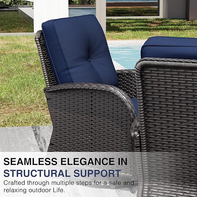 Joyside Outdoor Swivel Rocker Chairs, 3 Piece Wicker Patio Set with Thickened Cushions, High Back, Deep Seating, Wide Armrest, Outdoor Swivel Chairs for Porch, Deck