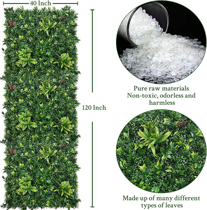 ODTORY Artificial Boxwood Panels: 40" x 120" (33.5 sqft) UV-Anti Fake Grass Ivy Privacy Hedge Greenery Backdrop Fence Wall Screen for Garden Fence Covering Privacy, Outdoor Indoor Home Decor