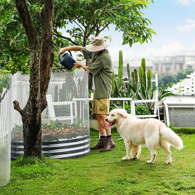 Land Guard 2×2×0.95ft Galvanized Raised Garden Bed Kit, Round Galvanized Planter Raised Garden Boxes Outdoor, Large Metal Raised Garden Beds for Vegetables, Modern Gray