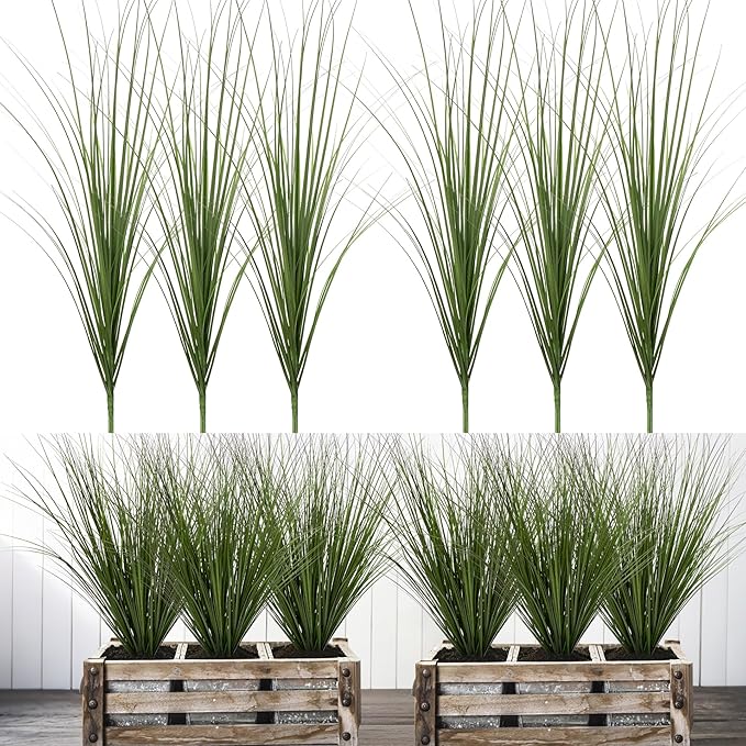 Uqueeten 6PCS Fake Plants Artificial Wheat Grass Greenery Plastic Plants Fake Grass Artificial Plants for Outdoor Decor Artificial Grass Plant with Greenery Stems for Indoor Home Decoration 26.4"