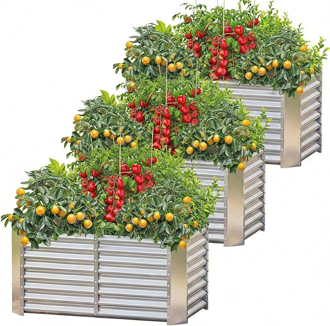 AHEONLAR 3 Pack 4×2×2ft Galvanized Raised Garden Beds, Rectangle Durable Planter Boxes Outdoor for Vegetables, Fruits, Flowers and Plants, Quick Assembly, Silver