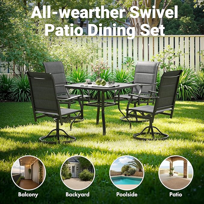Soohow Patio Dining Chairs Set of 2, Swivel Outdoor Patio Chair with Paded Textilene Fabric, All Weather Outdoor Seats Ergonomic Comfort, Perfect Seats for Backyard, Balcony, and Garden