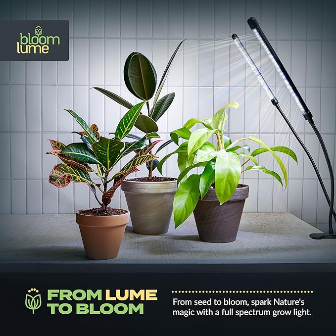 Bloom Lume LED Grow Lights for Indoor Plants Full Spectrum - Features Multi Mode Color Spectrums, Dimmable, Auto Timer, Clip on Goosneck Plant Lamp
