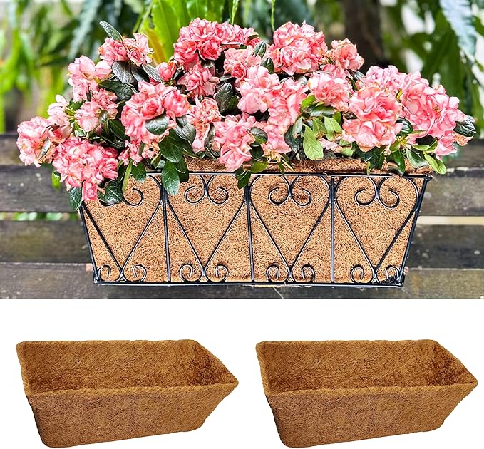 LaLaGreen 16" (2 Pack, Rectangular) Trough Coco Liners for Planter – Medium Coconut Coir Replacement for Window Box, Wall Mount Flower Pot, Outdoor Use– Also Available in 24/30’’ and Different Shapes