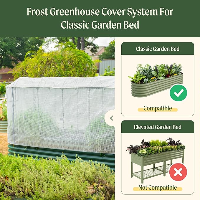 Vego garden Frost Greenhouse Cover System for 4.0' x 8.0' (10 in 1) Garden Bed (Garden Bed not Included)