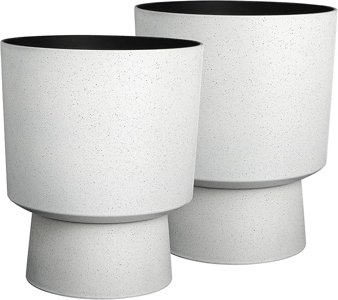 Ultym 16.75"H Urn-Style Tall Planters, 2-Pack Modern Large Flower Pots for Outdoor Indoor, 2-in-1 Design Plant Containers for Garden Patio Yard Balcony Porch or Home Decor, White Terrazzo, UV-Protect