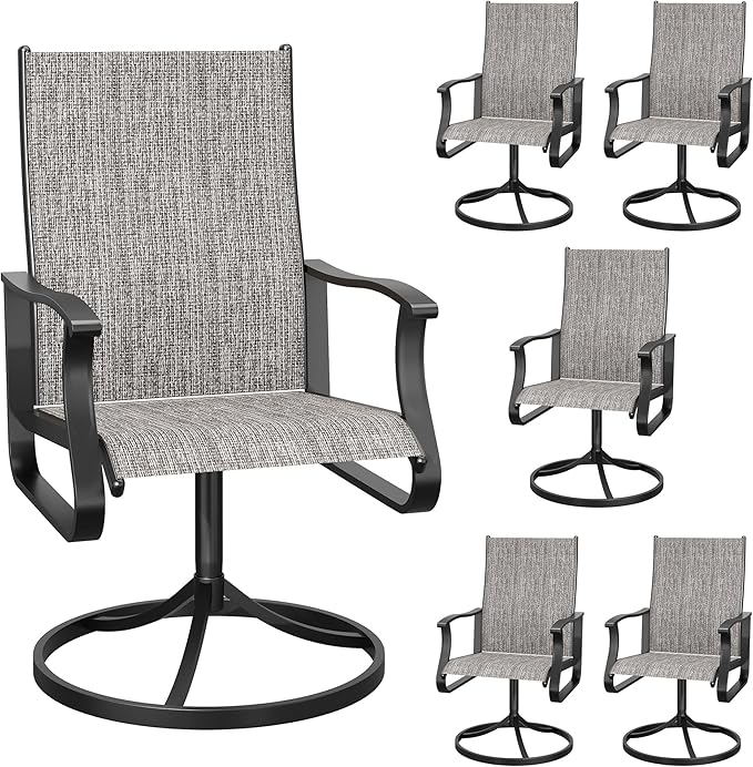 Patio Swivel Chairs Set of 6, Outdoor Dining Chairs with High Back, 360° Swivel Rocker Chair in All-Weather Textilene & Metal Frame for Garden, Porch, Backyard, Balcony(Grey)