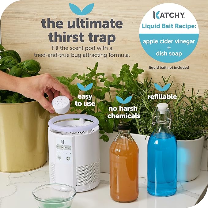 Katchy Duo – Indoor Flying Insect Trap with Scent Pod – Day & Night Effective – Mosquito, Fruit Fly, Gnat & Small Moth Catcher – Non-Zapper Trap with Blue UV Light & Fan Suction (Black)
