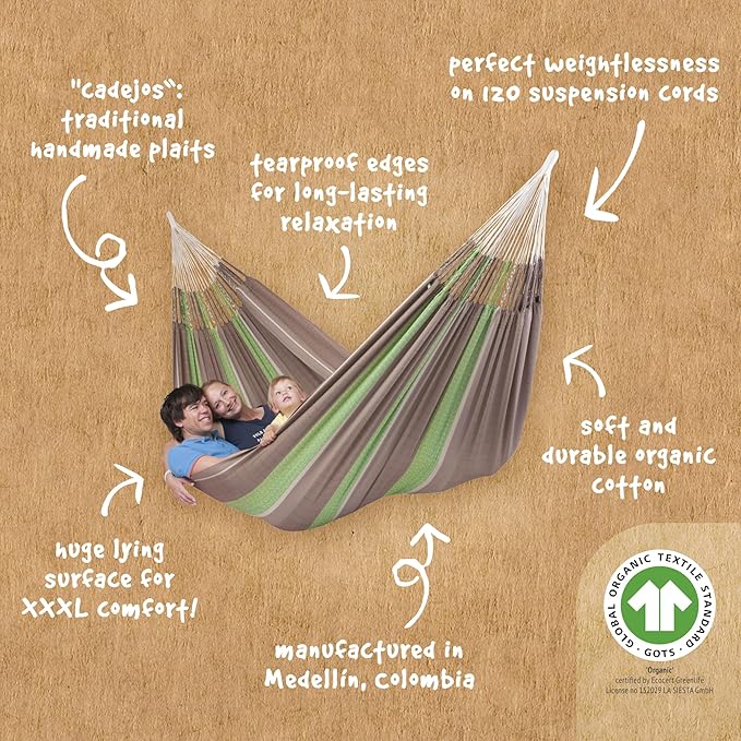 LA SIESTA Flora Chocolate - Organic Cotton Family Classic Hammock Size King