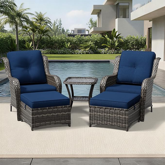 Joyside 5 Piece Wicker Patio Furniture Set, Rattan Patio Chairs with High Back, Deep Seating, Wide Armrest, Thickened Cushions, Outdoor Furniture for Deck, Porch Use