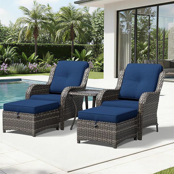 Joyside 5 Piece Wicker Patio Furniture Set, Rattan Patio Chairs with High Back, Deep Seating, Wide Armrest, Thickened Cushions, Outdoor Furniture for Deck, Porch Use