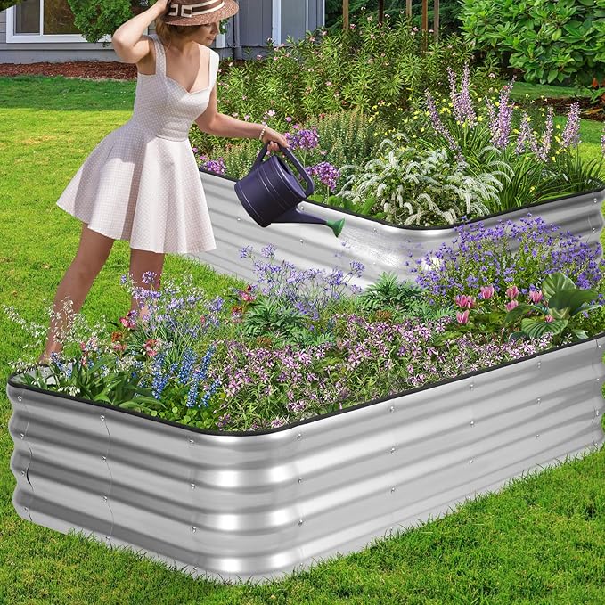 1MORE Raised Garden Bed - 6X2X1 Galvanized Planter Box for Outdoor Gardening and Planting, Ideal for Vegetables and Plants.Sliver-1Pcak
