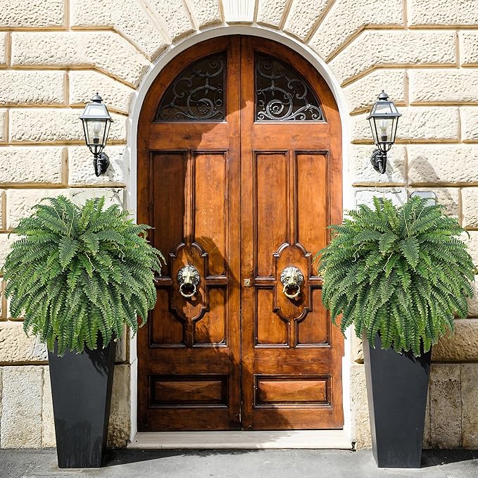 50" Artificial Boston Ferns, Fake Bush Plants, Large Faux Ferns with 96 Fronds for Outdoors Home Decor