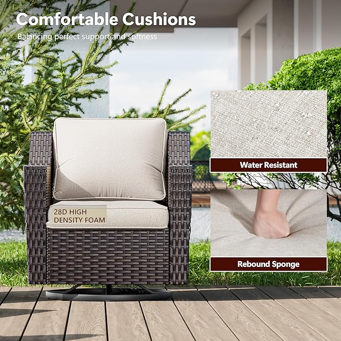 Outdoor Swivel Chairs Set of 2, Luxury Wicker Patio Chair with Wide Armrest, Thickened Cushions, Outdoor Rattan Furniture for Deck, Porch Use