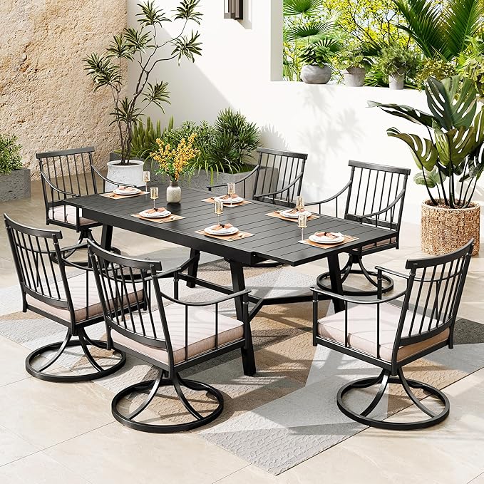 PHI VILLA Swivel Chairs Set of 4 Patio Dining Rocker Chair with Cushion Rocking Patio Furniture for Garden Backyard Bistro, Beige