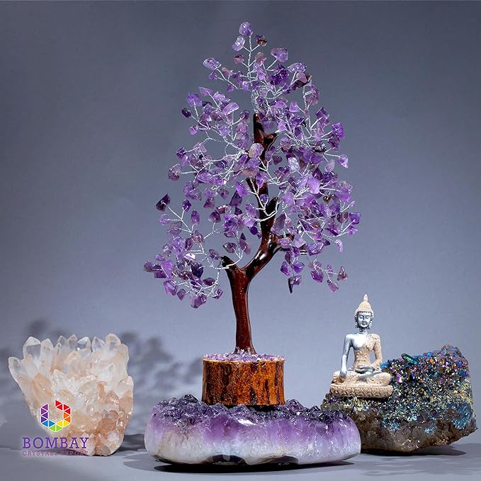 Amethyst Crystal of Life with Silver Wire, Feng Shui Gemstone Bonsai Chakra Tree for Healingof Life Decor, Spiritual Crystal Gifts for Women and Men, Moneyfor Meditation and Reiki