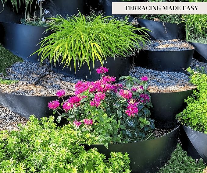 Dirt Locker Erosion Control Hillside Planters, 25-Pack-Black—DIY-Raised Garden Bed Terracing Kit for Mild Slopes, 10°-24°-Geogrid Water Retention Planting Stabilizer-Retaining Wall Compatible