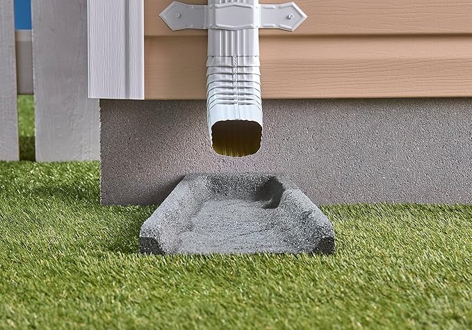 Rubberific Premium Rubber Downspout Splash Block, Rain Guard, Stone Textured Drain Extender (Gray)