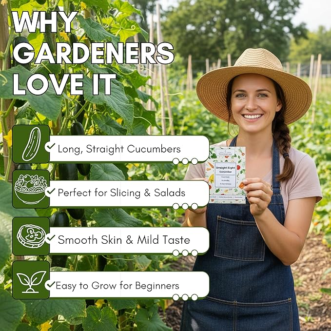 Straight Eight Cucumber Seeds for Planting - Heirloom, Non-GMO Slicing Cucumber Seeds for Outdoor Gardens, Crisp Straight Cucumbers for Fresh Eating | Woods Creek Seeds