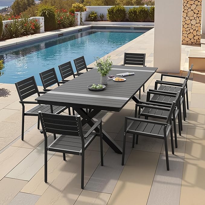 Pellebant Stackable Outdoor Dining Chairs Set of 4, Aluminum Patio Chairs with Arms, All-Weather for Garden, Lawn, Deck, Porch and Yard, Black