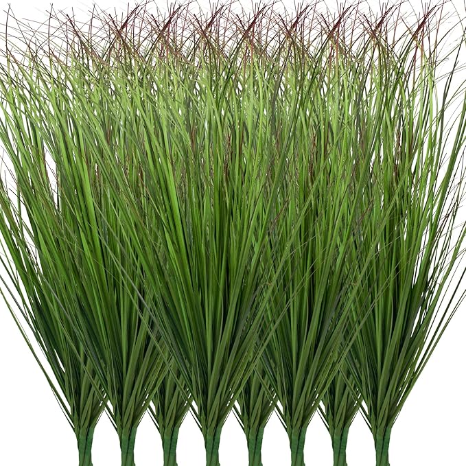 LUZOGA 24Pcs Artificial Grass Plants, Faux Shrubs Wheat Grass, Artificial Tall Grass Fake Plants for Outdoor Decor,Artificial Greenery Stems Weed for Room Indoor Home Decor（Green Red Tail）