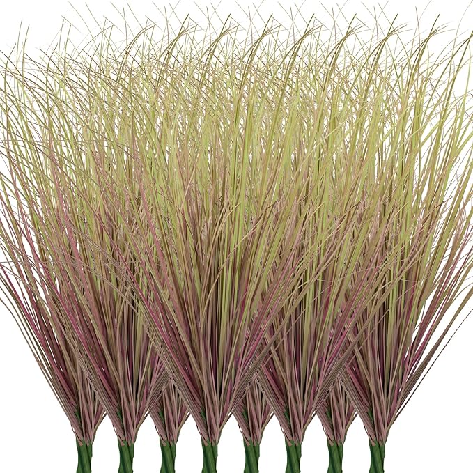 LUZOGA 24Pcs Artificial Grass Plants, Faux Shrubs Wheat Grass, Artificial Tall Grass Fake Plants for Outdoor Decor,Artificial Greenery Stems Weed for Room Indoor Home Decor（Light Purple）