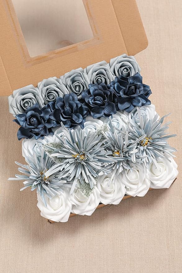 YYHUAWU Artificial Flowers Combo Box Set Gradient Color Flower Leaf with Stems for DIY Wedding Bouquets Centerpieces Baby Shower Party Home Decorations