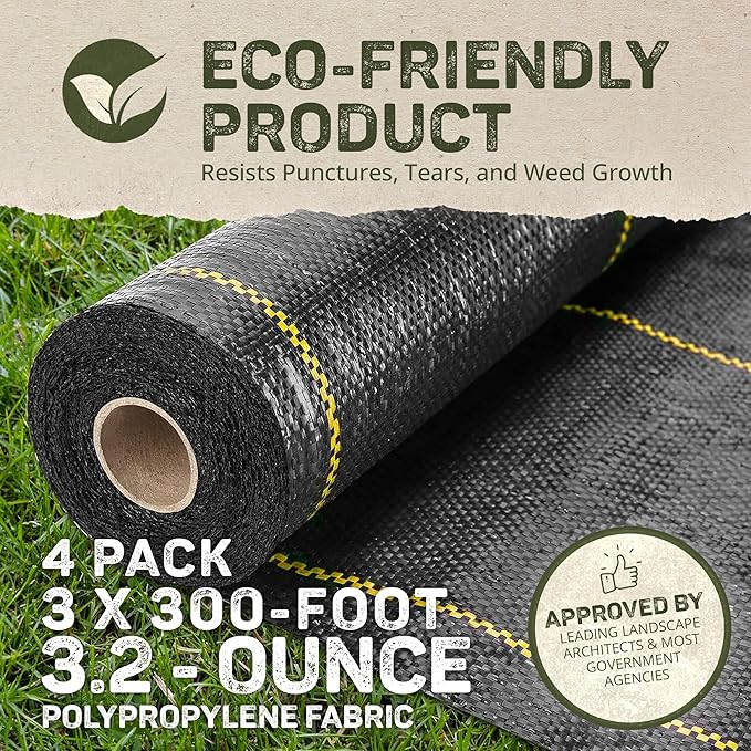 DeWitt SBLT3300 Sunbelt Woven Weed Barrier Landscape Fabric Ground Cover, 3-Foot Width x 300 Feet (4 Pack)