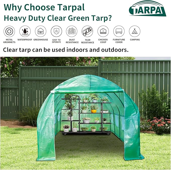 TARPAL 4'x6' Clear Green Tarp Heavy Duty Waterproof 12mil with Grommets or Zip Ties for Small Greenhouse for Outdoors Garden,Farm,Chicken Coops
