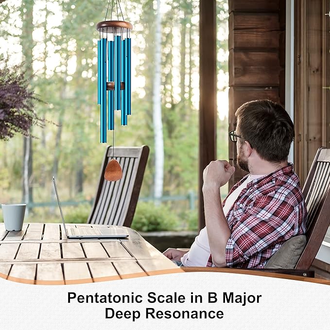 Bursvik Large Aluminium Wind Chimes 37 Inches to Create a Zen Atmosphere Suitable for Outdoor, Garden, Patio Decoration. Classic Wind Chimes with Wind Catcher Suitable as A Gift for Unisex(Blue)