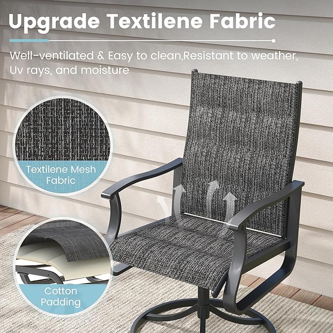 Patio Swivel Chairs Set of 6, Outdoor Dining Chairs with High Back, 360° Swivel Rocker Chair in All-Weather Padded Textilene & Metal Frame for Garden, Porch, Backyard, Balcony(Padded Dark Grey)