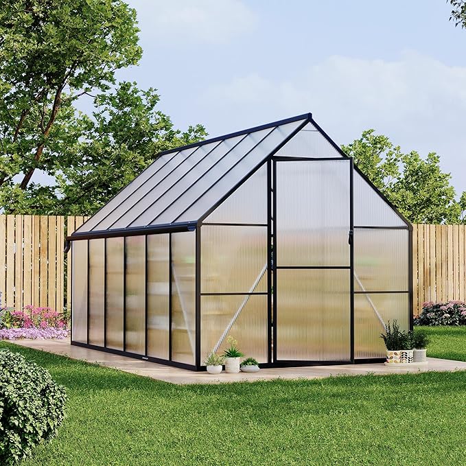 8 ft x12 ft Aluminum-Framed Polycarbonate Greenhouse, Heavy Duty Polycarbonate Greenhouse with Quick Setup Structure and Roof Vent, Large Enhanced Aluminum Green House Kit for Outdoors