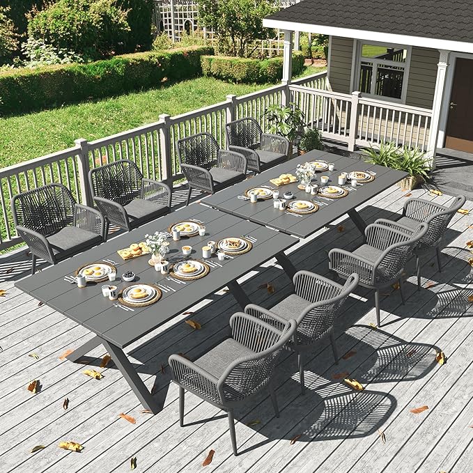 LayinSun Outdoor Dining Set for 8, 10 Pieces Patio Furniture Sets with Aluminum Dining Table and Rope Weave Chairs