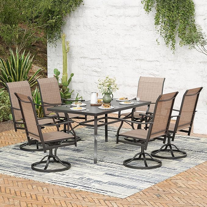 Soohow Swivel Outdoor Dining Chairs Set of 8, Patio Swivel Dining Chair with Textilene Fabric, Outdoor Metal Armchair All Weather Resistant, Ergonomic Comfort, Perfect for Patio, Backyard, Balcony