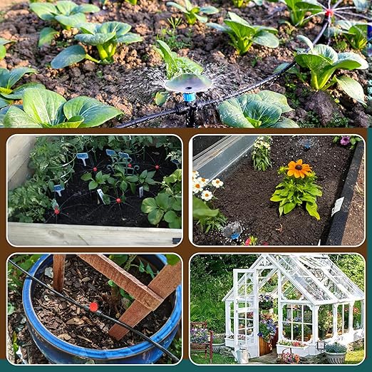 Eledom 55FT Quick-Connect Drip Irrigation Kit, Garden Watering System DIY Automatic Irrigation Equipment Set for Lawn Raised Bed Greenhouse Plant Watering with 1/4'' Tubing, Drip Emitters, Connectors