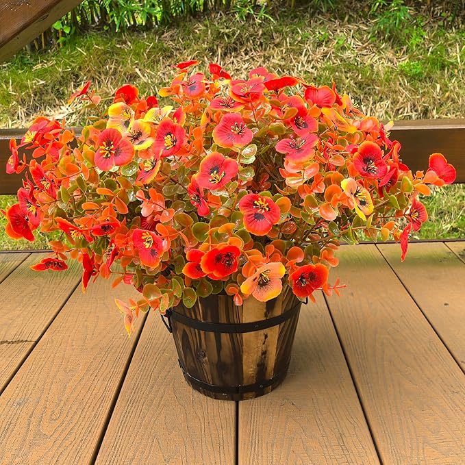 Thinktral Artificial Mums Fall Flowers for Outdoors, 12pcs Fake Mums UV Resistant Outdoor Artificial Plants, Faux Silk Flowers Plants for Porch,Garden, Patio,Window Box Decoration