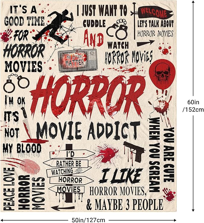 LNKRFRPA Horror Movie Gifts Blanket 60"x50", Horror-Movie Lovers Gifts for Women/Men, Scary Movies Lovers Gifts, Halloween Party Decorations, Horror-Movies Watching Blanket