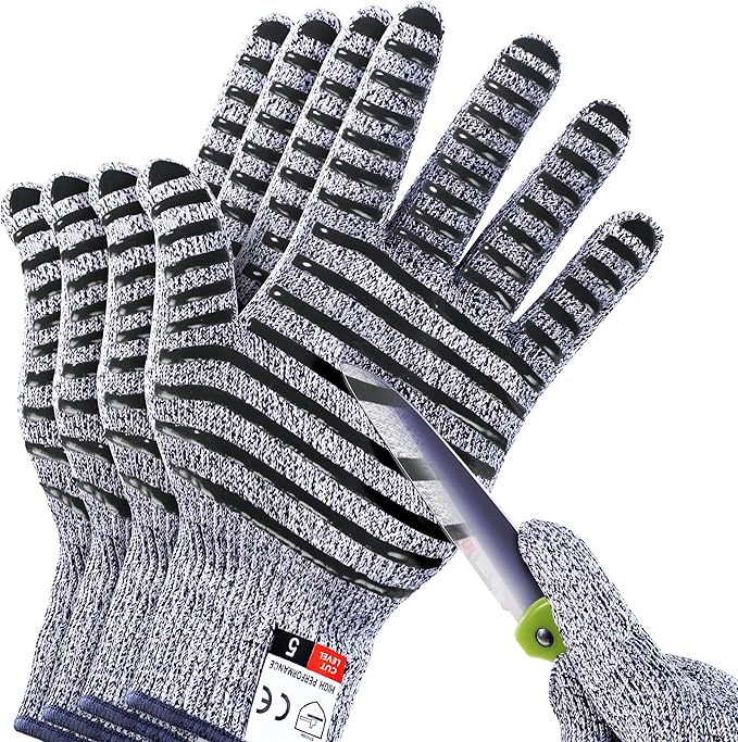 Cutting Gloves, 2 Pairs Cut Resistant Gloves, Cut Proof Gloves Kitchen, Cutting Gloves for Chef, Cut Gloves, Grey