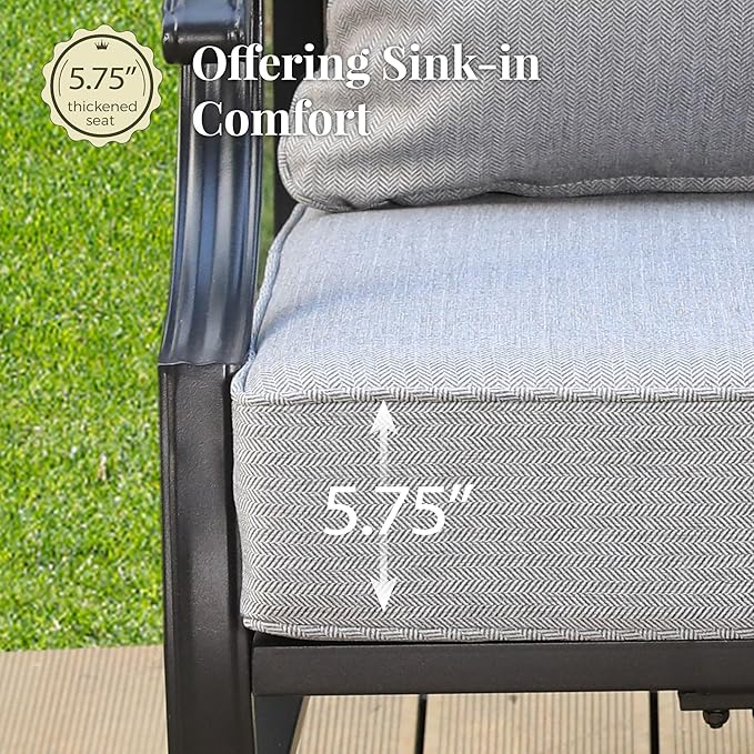 Patio Chairs Set of 2, High Back Outdoor Patio Metal Chairs with 5.75" Thick Cushions for Bistro Balcony Porch Deck and Yard, Grey